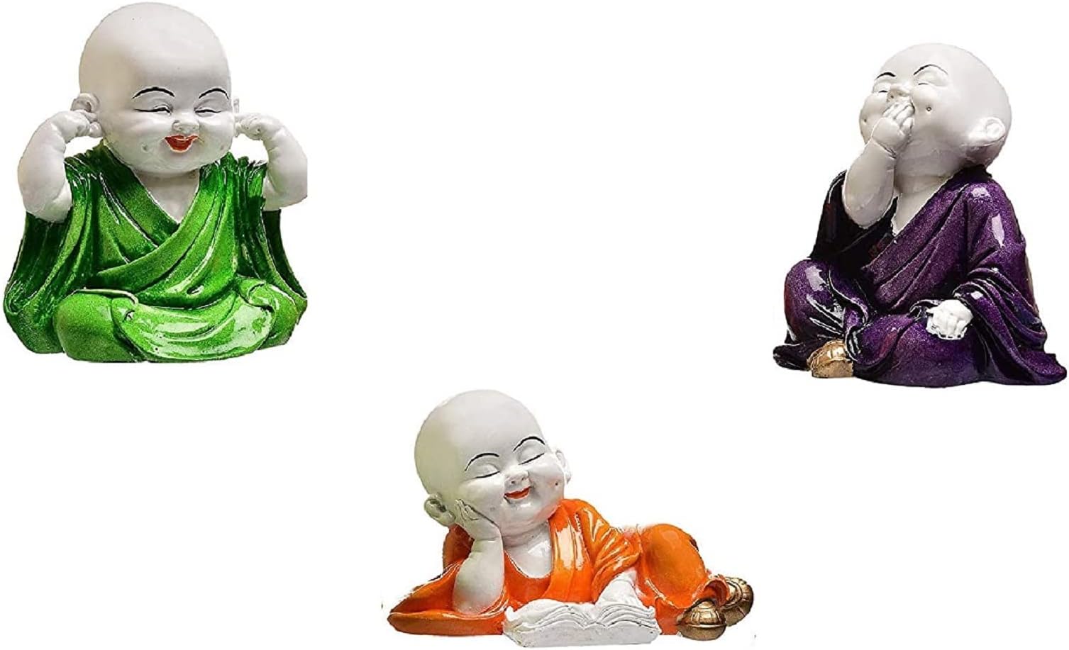 RJKART Polyresin Lord Buddha Showpiece, Standard, Multicolour, 3 Piece