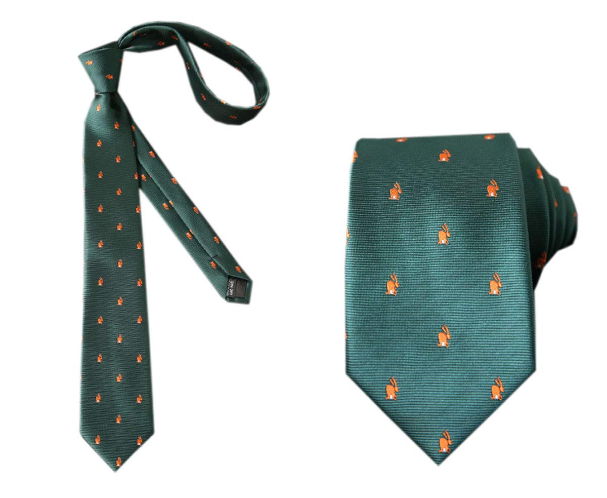 Acvip Men's Rabbit Green Animal Embroidered Ties Woven Jacquard Wedding Party Necktie (Rabbit Green)