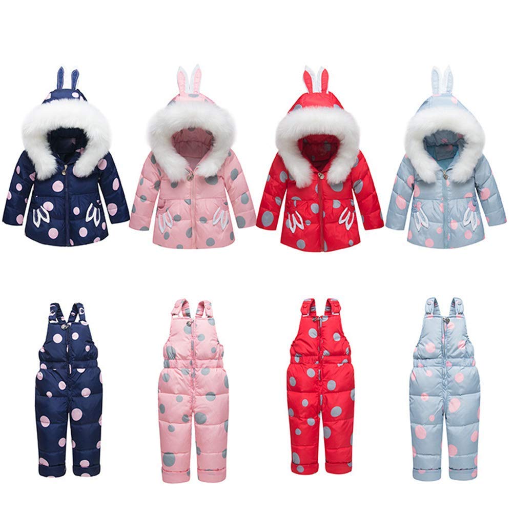 SANMIO 2 Piezas Niños Traje de Esquí Conjunto de Nieve para Bebé Infantil Niña Invierno Cálido Chaqueta Abajo con Patrón de Puntos Capucha y Pantalones