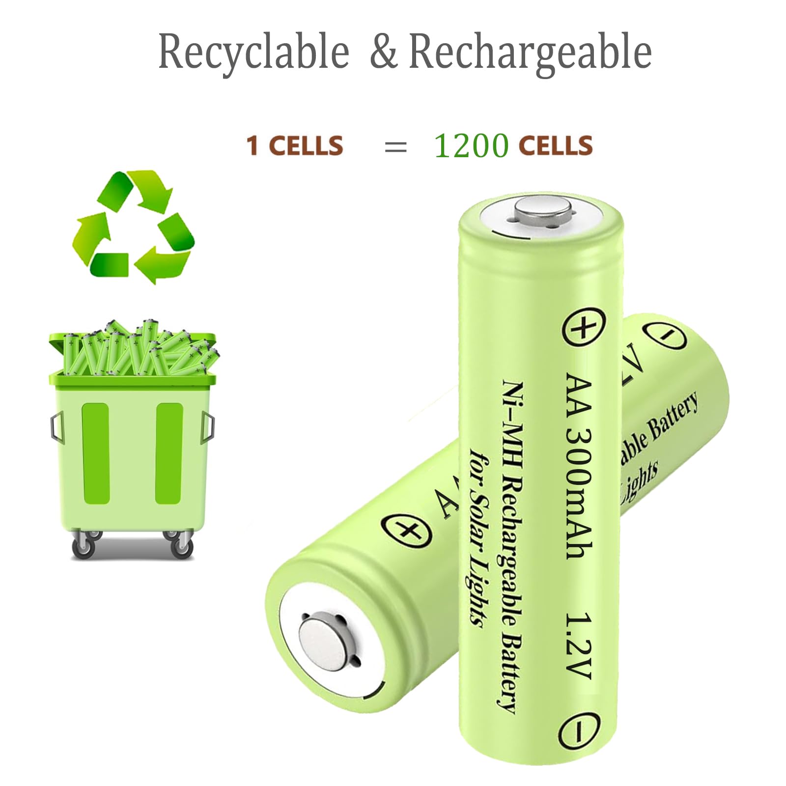 12 paquetes de baterías recargables de 1,2 V AA 300 mAh Ni-MH para luces solares (tamaño AA)