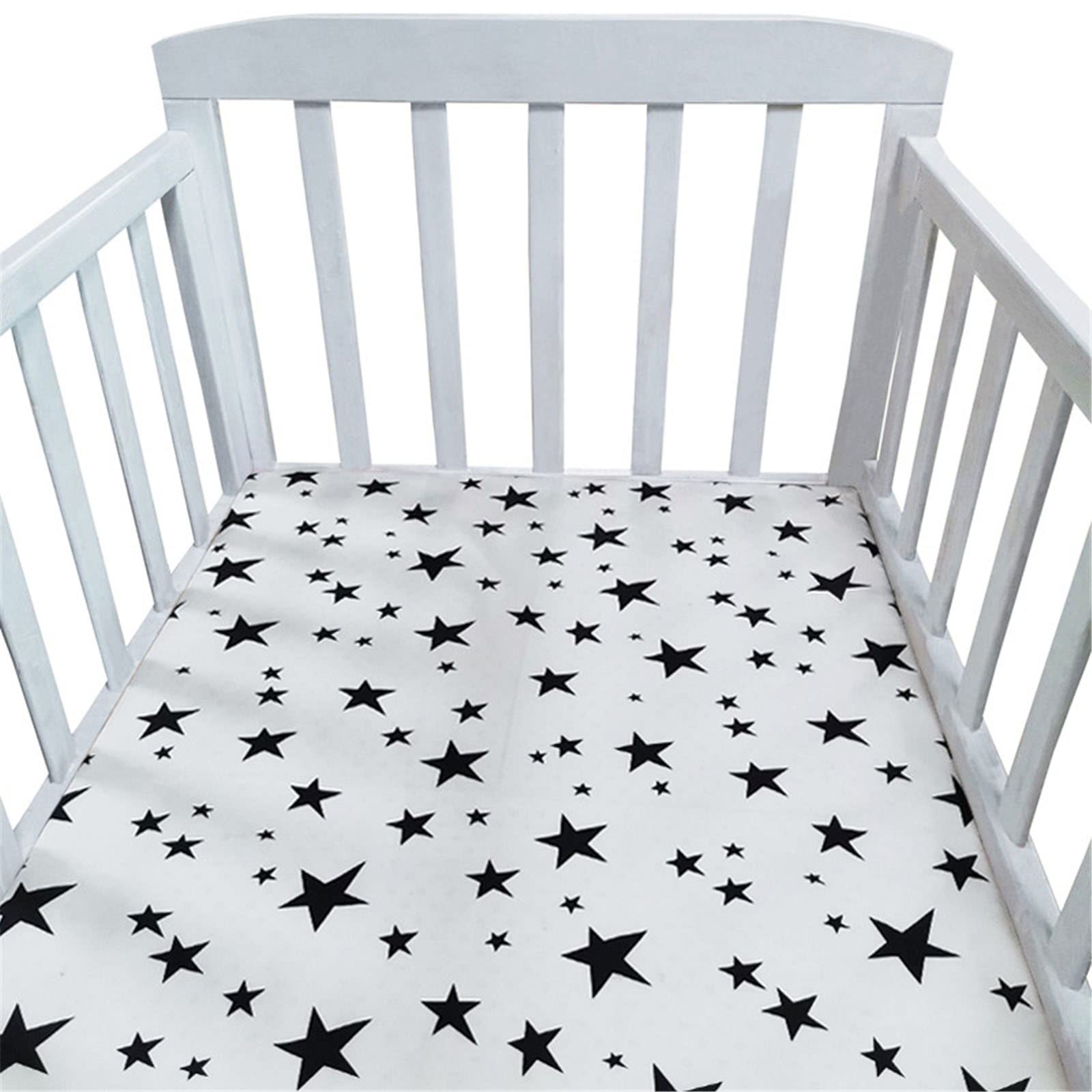 Hiseng Baby Crib Fitted Sheets, Microfiber Cot Mattress Bassinet Sheets Mattress Protector Nursery Bedding for Boys and Girls, Soft Breathable Durable - Cartoon Animal Star (Black,120x70cm)