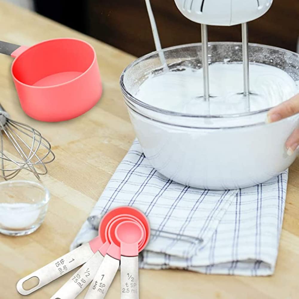 YXSH Juego De Tazas Y Cucharas Medidoras De Plástico De 8 Piezas con Mango De Acero Inoxidable para Medir En Seco Y Líquidos - Aparatos De Cocina para Cocinar Y Hornear
