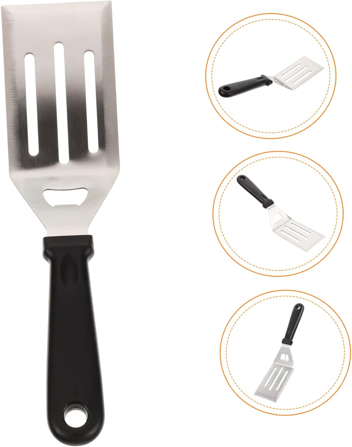 Stainless Steel Cooking Spatula with Slotted Angled Edge and Handle