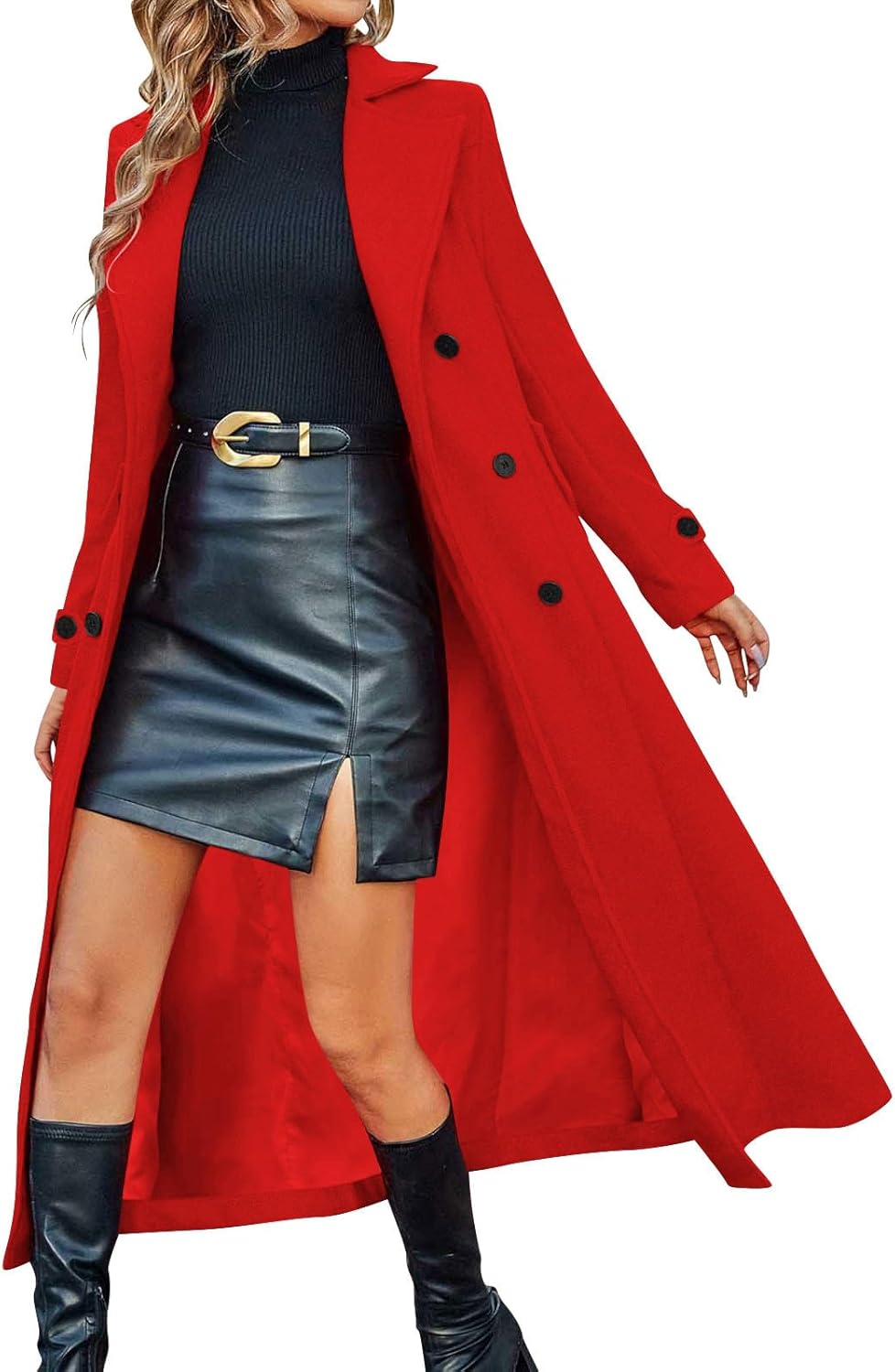 Lmdudan Women's Elegant Business Wool Coat Double Breasted Winter Long Trench Coats 2025 Trendy Long Sleeve Outerwear