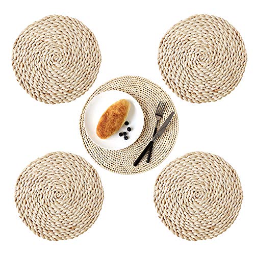 Ldawy Manteles Individuales de Naturaleza, manteles Individuales de Cuerda, 5 Piezas de Aislamiento térmico Redondo Antideslizante Mantel Tejido de maíz para el hogar, la Oficina (Diámetro25cm) Cover