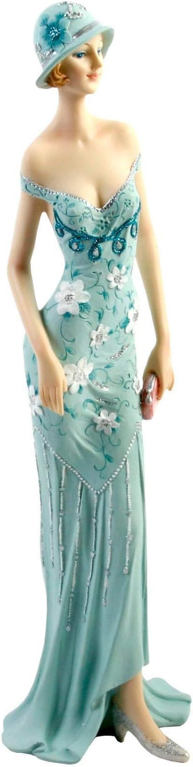 WWID Art Deco Broadway Belles Chloe Lady Teal Glitter Dress Figurine Ornament w Left Handbag