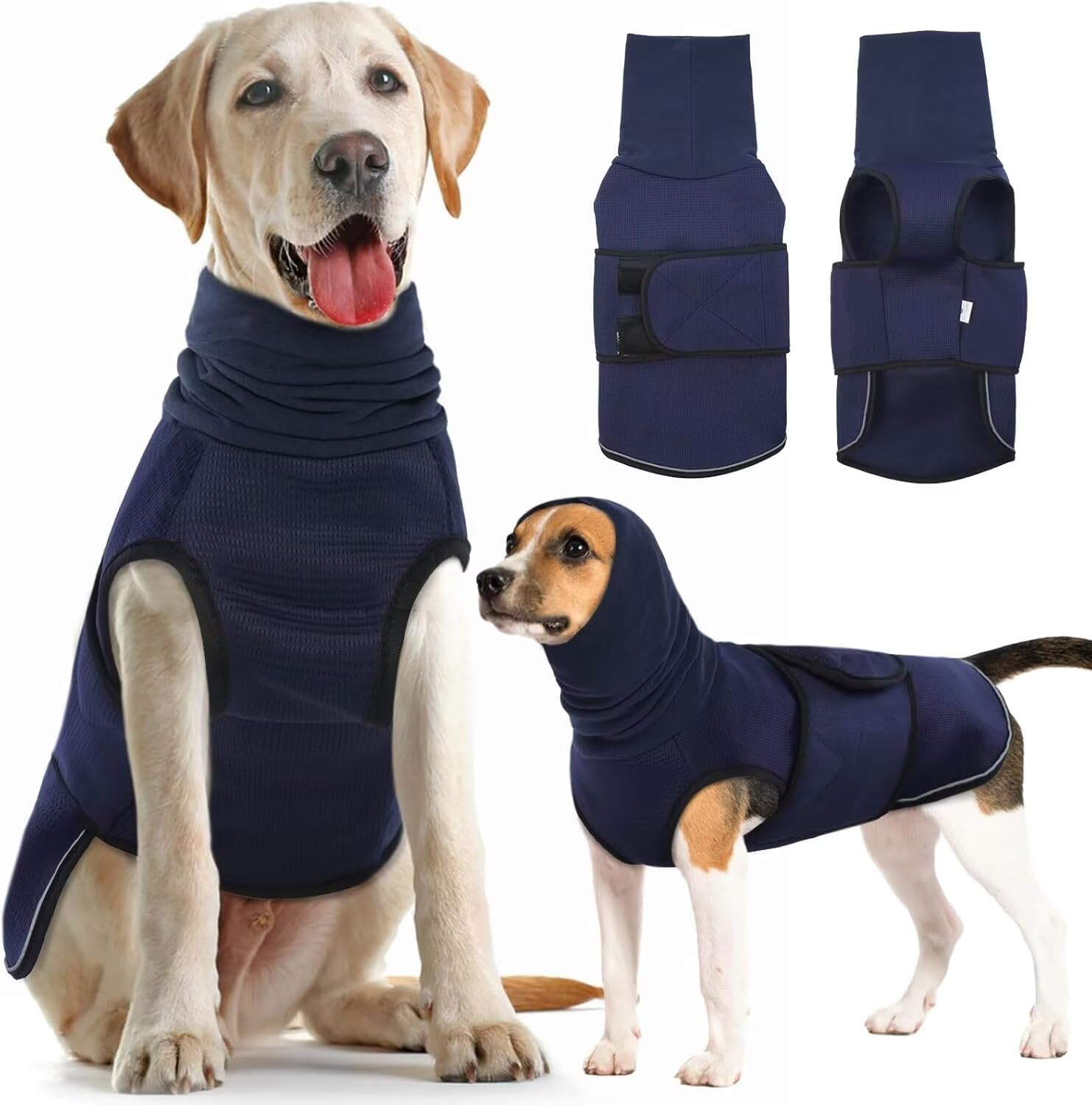 IECOii Dog Anxiety Vest with Ear Cover,Calming Vest for Dogs,Compression Shirt Dog Calming Hoodie for Thunderstorms Fireworks Separation,Adjustable Dog Anxiety Jacket Coat,Dog Anxiety Hoodie,Blue,XS