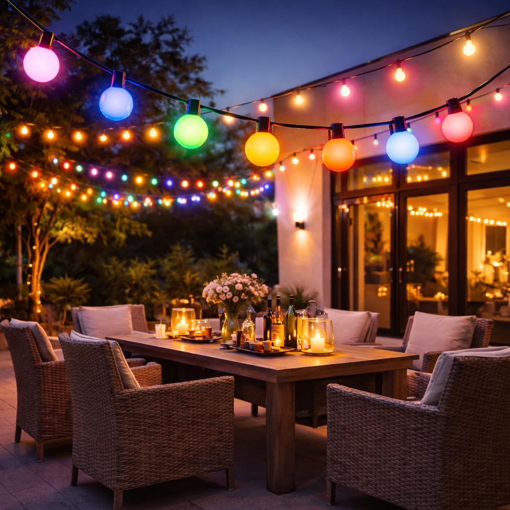 M mimotec - 6.5M LED Solar Lichterkette Außen RGB Dimmbar 10 Birnen IP54 Wasserdicht Dekoration für Garten Terrasse Fassade Terrasse
