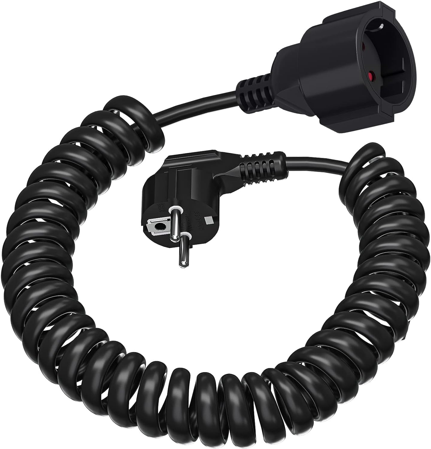 Kabel przedłużający Schuko, 3 m ze stykiem ochronnym, przewód spiralny (230 V/16 A), rozciągliwy od 0,9 m do 3 m maks