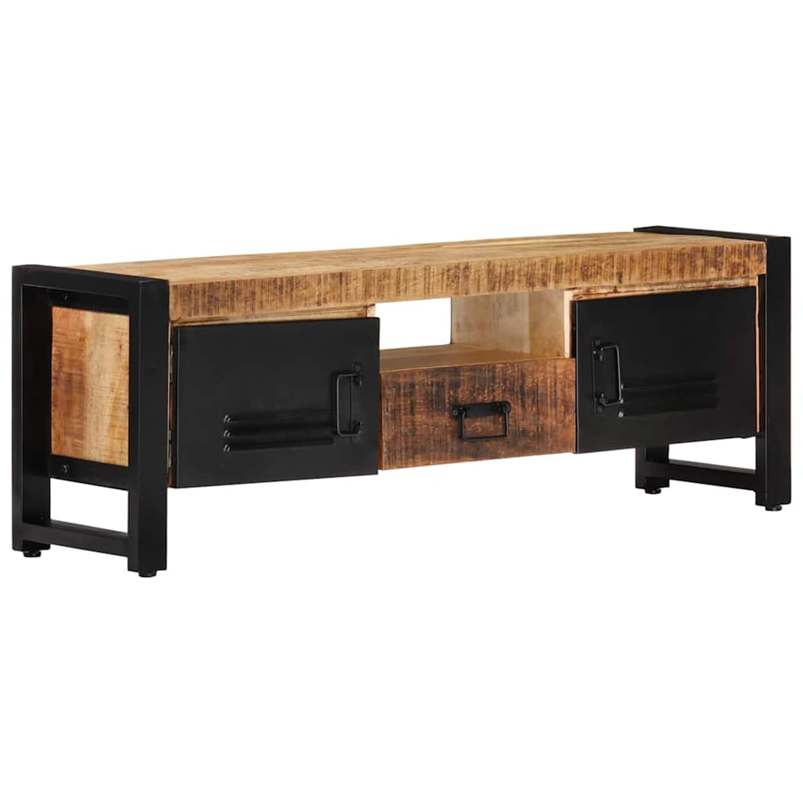 Mobile TV in legno massiccio di mango, design industriale con verniciatura a polvere nera, 120 x 30 x 40 cm, 1 pezzo, soggiorno