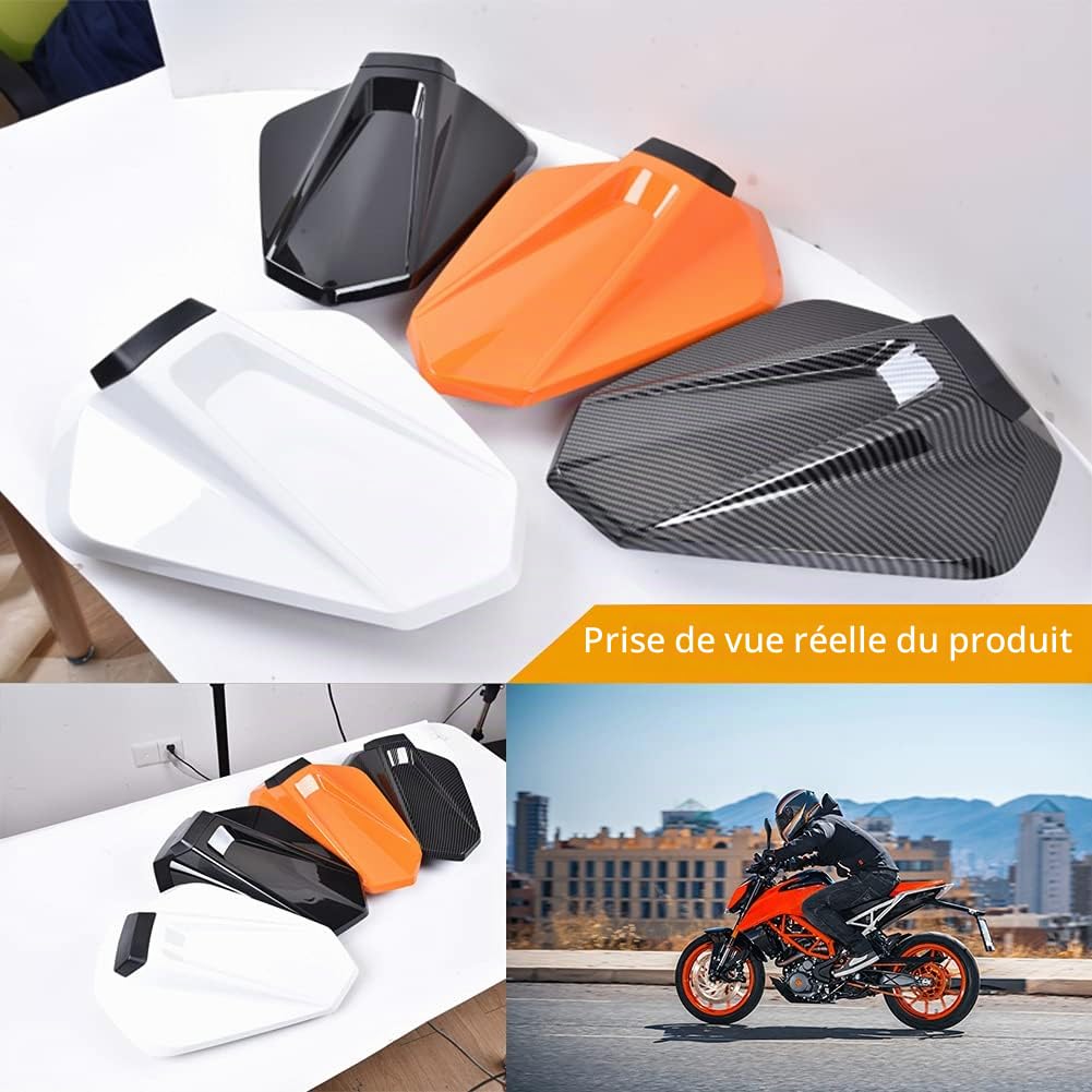 Housse de selle pour passager arrière de moto Capot de carénage de moteur en ABS dur pour Duke 125 Duke125 2017-2022 Duke 250 Duke250 2021-2022 Duke 390 Duke390 2017-2023 (Aspect Carbone)