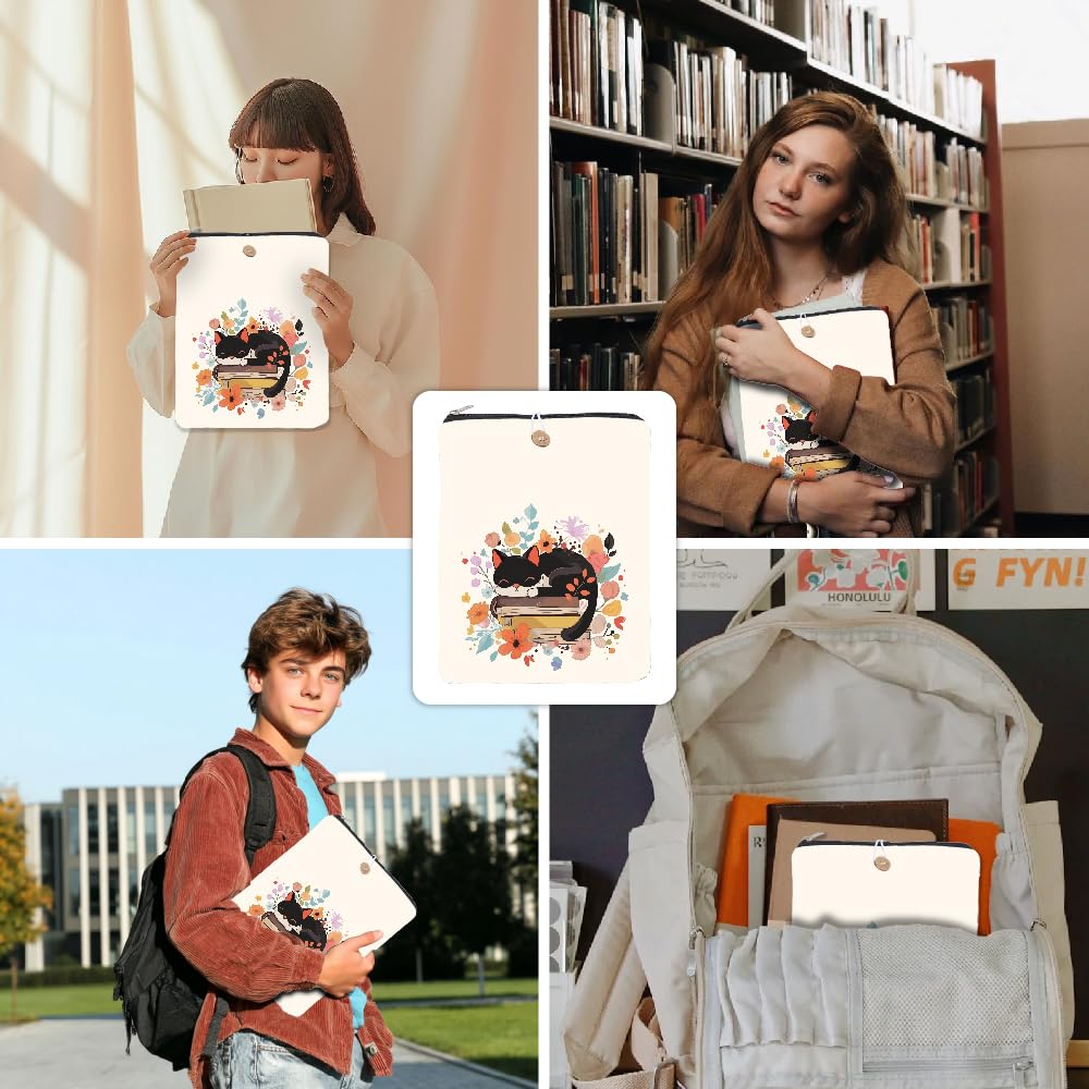 CRASPIRE Funda para Libro Diseño Gato 114 x 94 Pulgada Poliéster Impermeable Lavable Diseño Flores Y Animales Cremallera Ideal para Libros Tapa Dura Regalo Cumpleaños Y Graduación