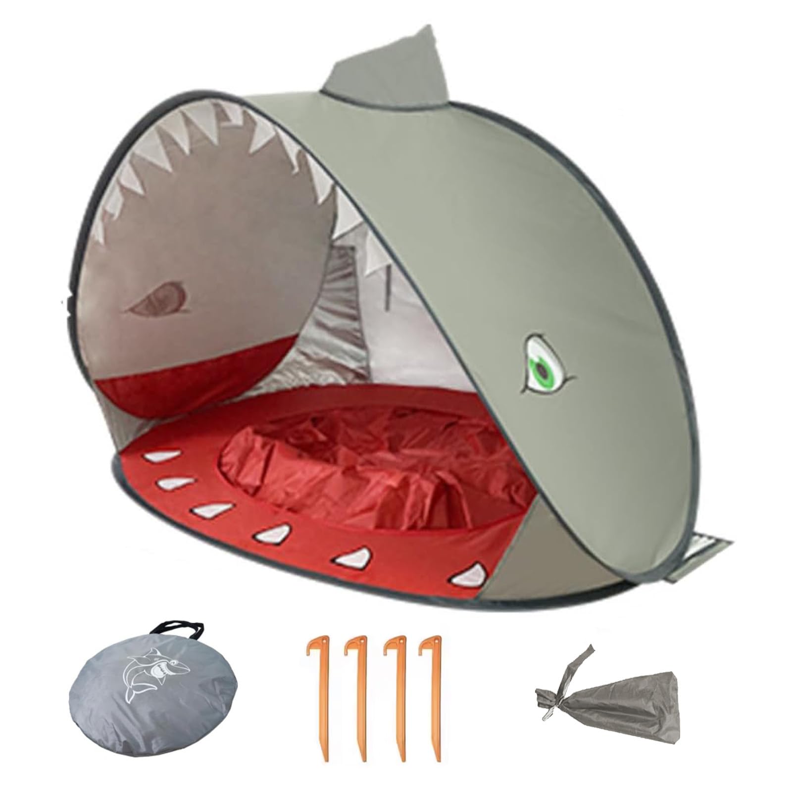 LZEXIN Baby Beach Tent, Pop Up Portable Sun Shade Tent with Paddling Pool, Lightweight Waterproof UV Protection Beach Sun Shelter with Storage Bag for Baby Beaches, Yard, Picnic, Garden(Shark-Gray)