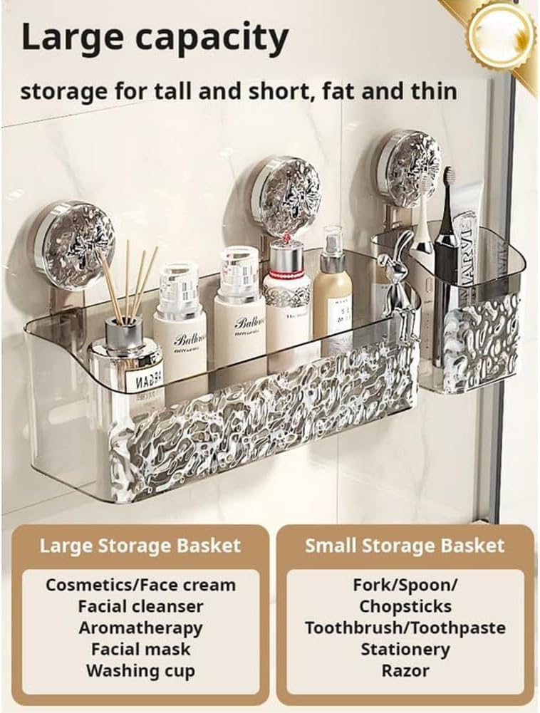 Leichte Luxus-Duschablage mit Gletscher-Muster, Saugnapf, transparent, Eckregal, starker Saugnapfkorb für Badezimmer, Dusche, Aufbewahrungslösung