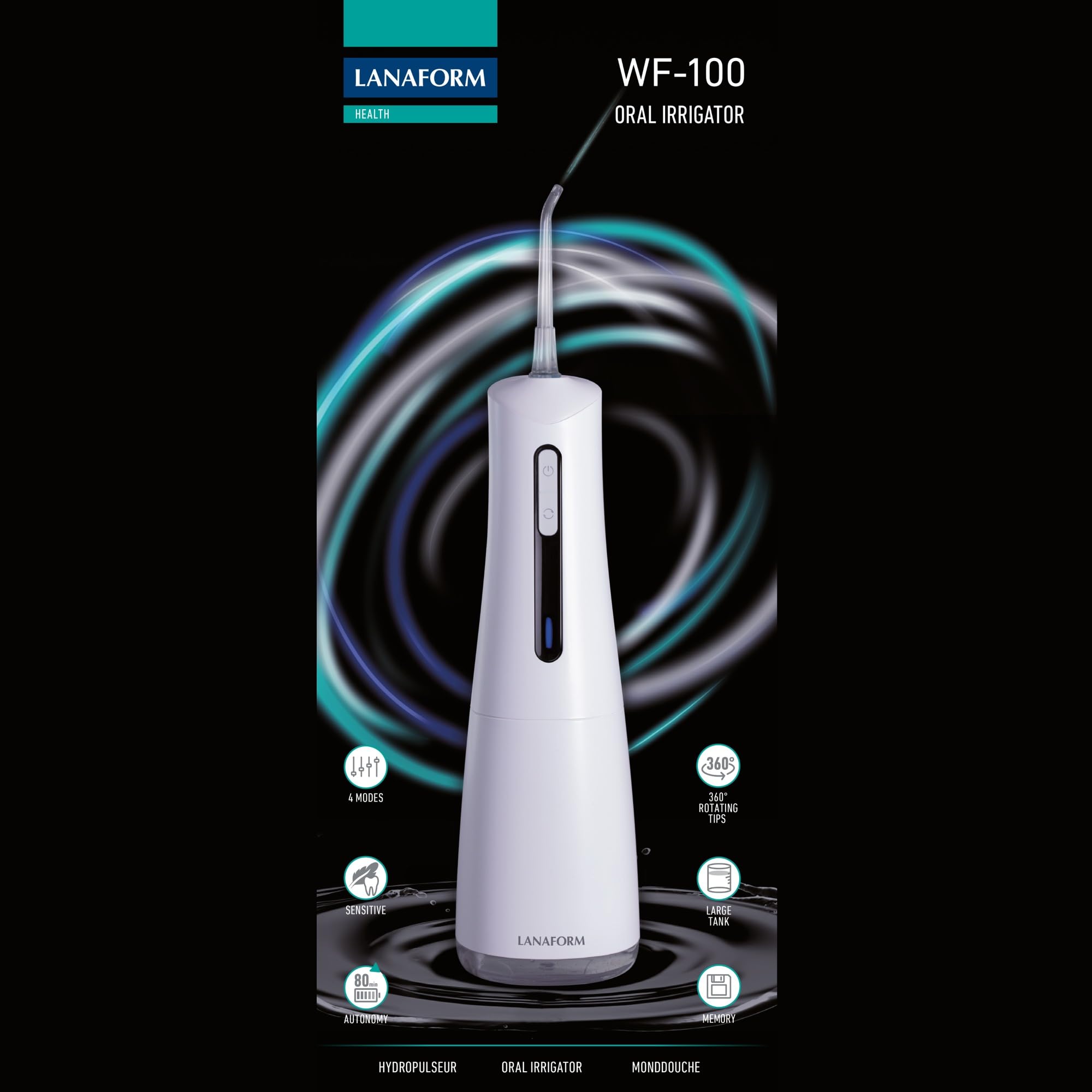 WF-100 - Idropulsore - Getto Dentale - Idropulsore - Igiene Orale Ottimale - 4 Modalità - Serbatoio Grande