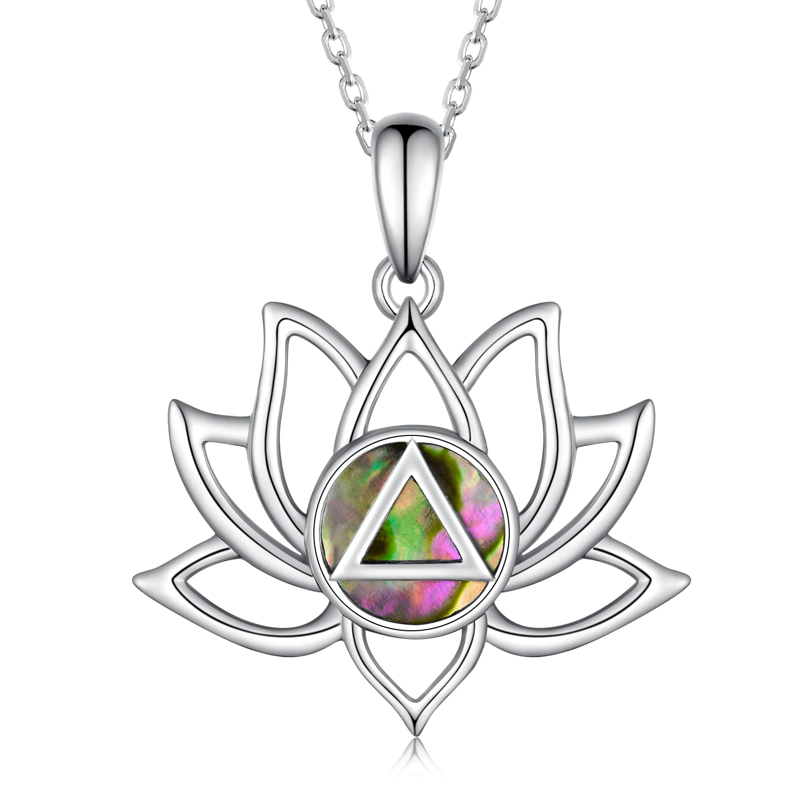 Feijiesi AA Sobriety Gifts Sterling Silver Alcoholics Anonymous Recovery Symbol Necklace Lotus Alcoholics Anonymous Gifts for Women Men