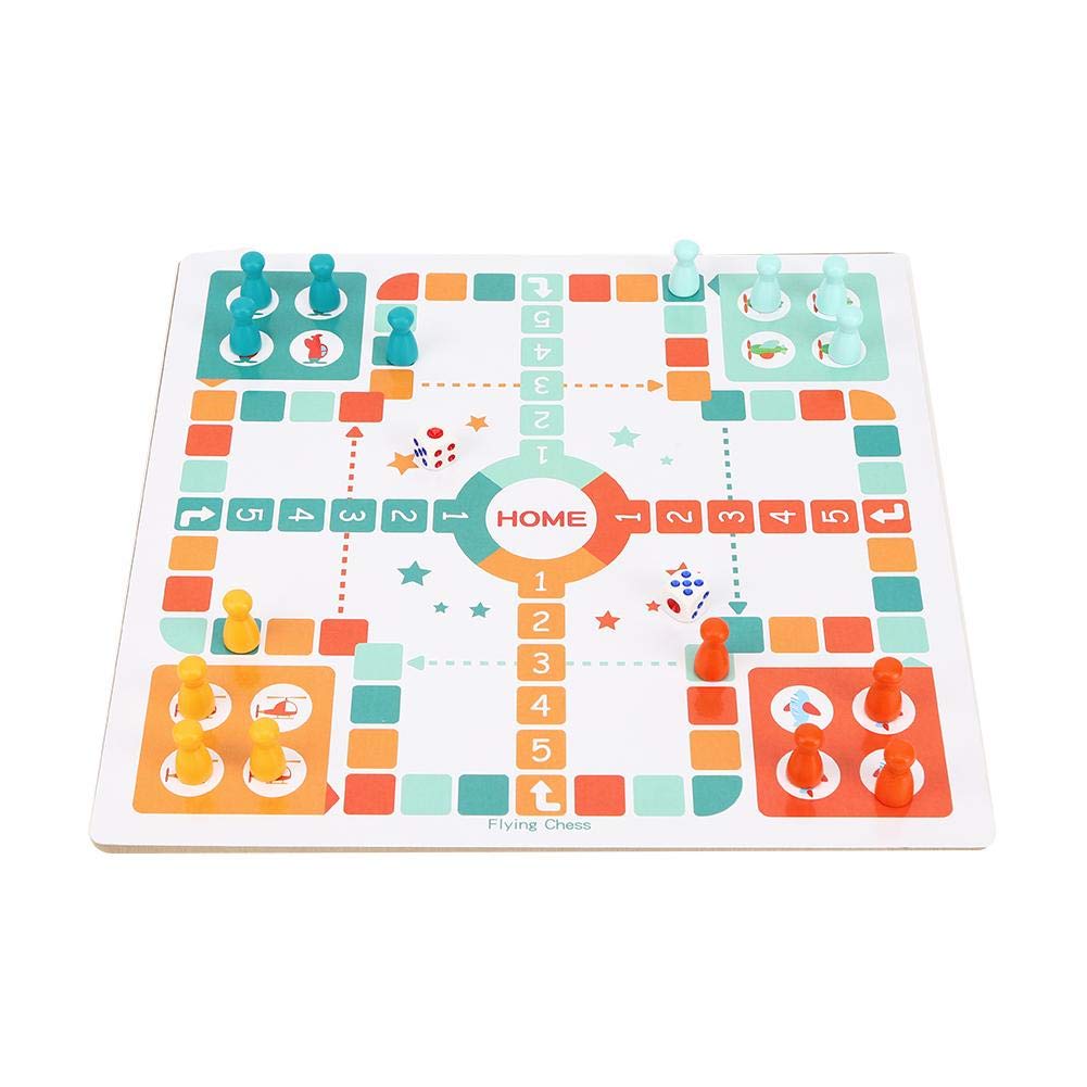 Gobang Board Game, Safety Wooden Multi-Functional Finely Polished Double Sided Chessboard Children Chess Toy, for Party Games(Flying Chess + Gomoku)