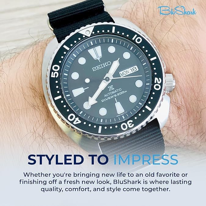 Image of BluShark - Original Collection Military-Style Waterproof Watch Strap, Fits All Timepiece Brands, Durable Nylon Wristwatch Accessories with Stainless Steel Buckle - 18mm, 20mm, 22mm & 24mm Watch Bands
