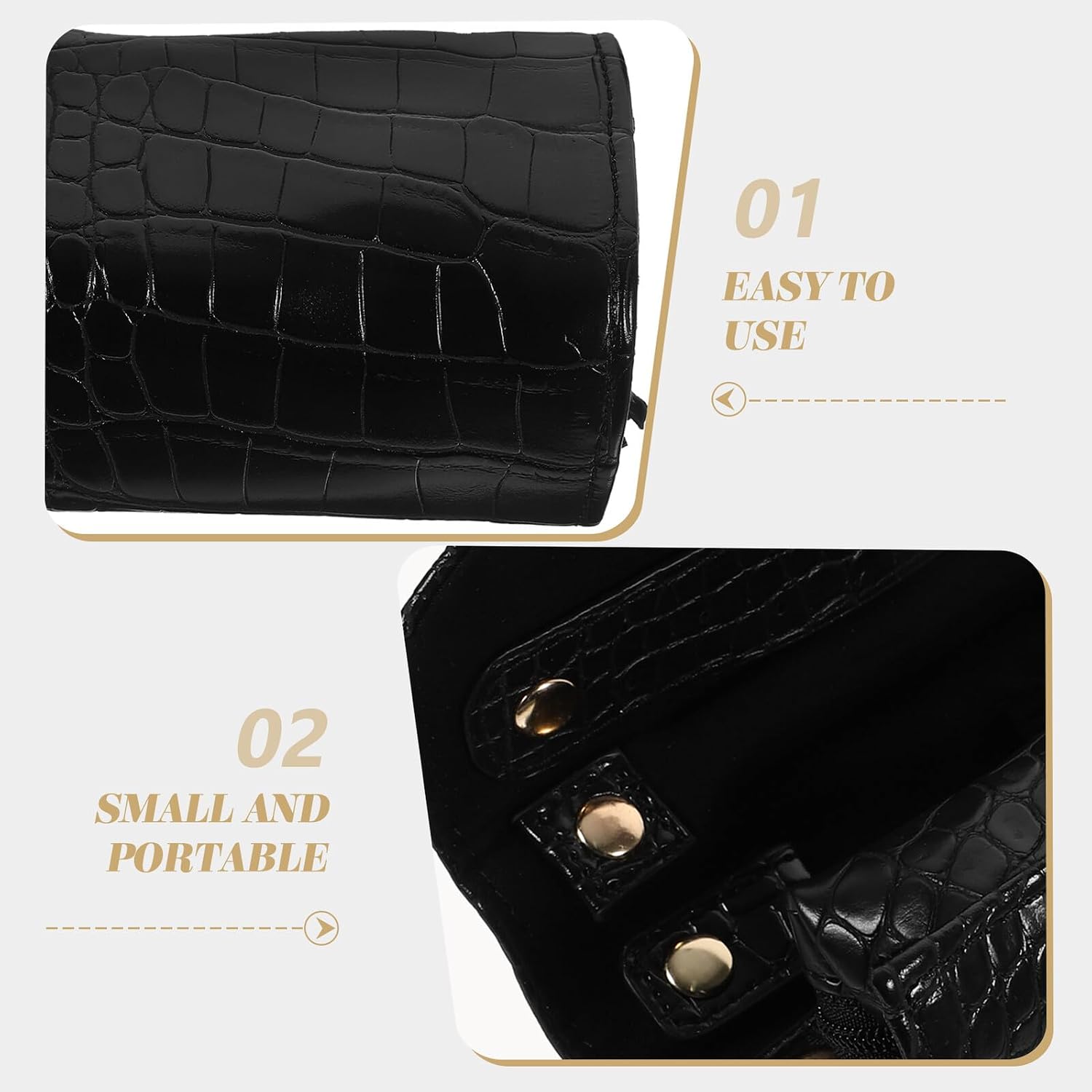 PU Leather Jewelry Roll Organizer Pouch Capacity Travel Jewelry Storage Bag for Necklaces Earrings Bracelets Portable Black