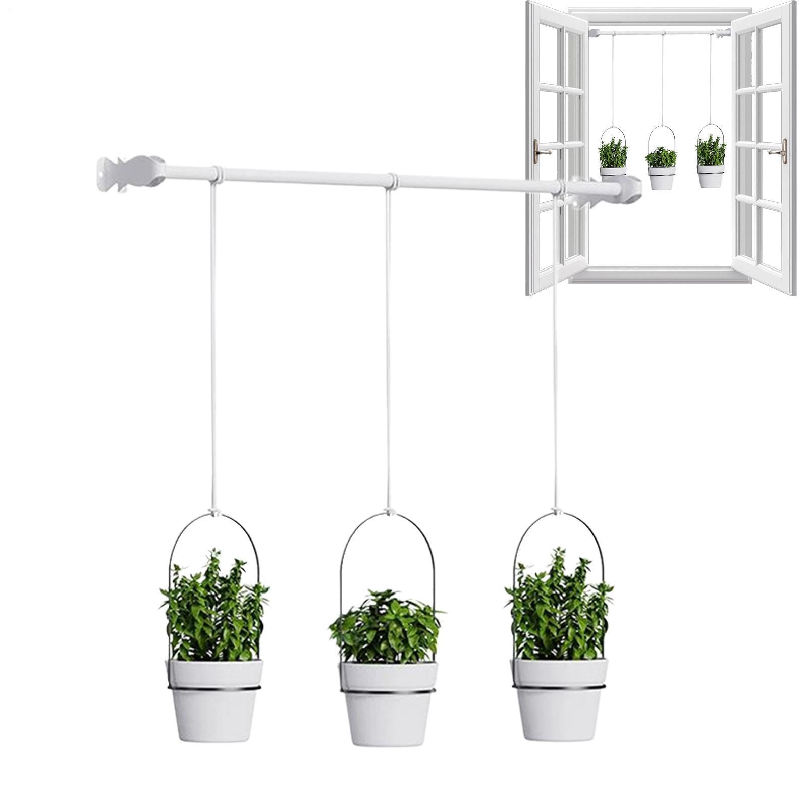 Support pot de fleurs suspendu avec barre réglable pour plantes vertes