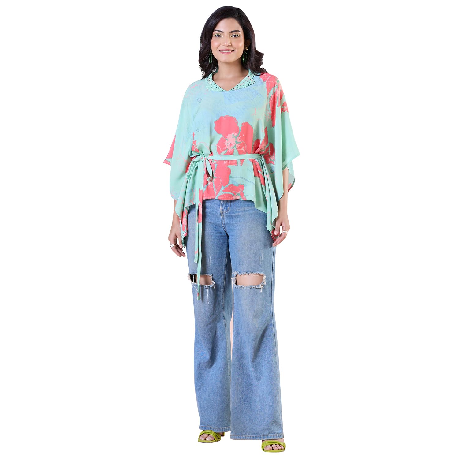 navyasa blue liva chiffon crystal stones kaftan for women-image-26