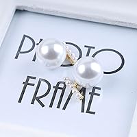 Vista 6 de Allereyae Pendientes vintage de perlas con perla y circonita cúbica, aretes de perlas en la parte delantera y trasera, aretes de perlas de doble