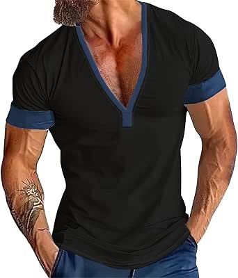 Mens Deep V Neck T Shirts Casual Tee Short Sleeve Muscle Slim Fit ...