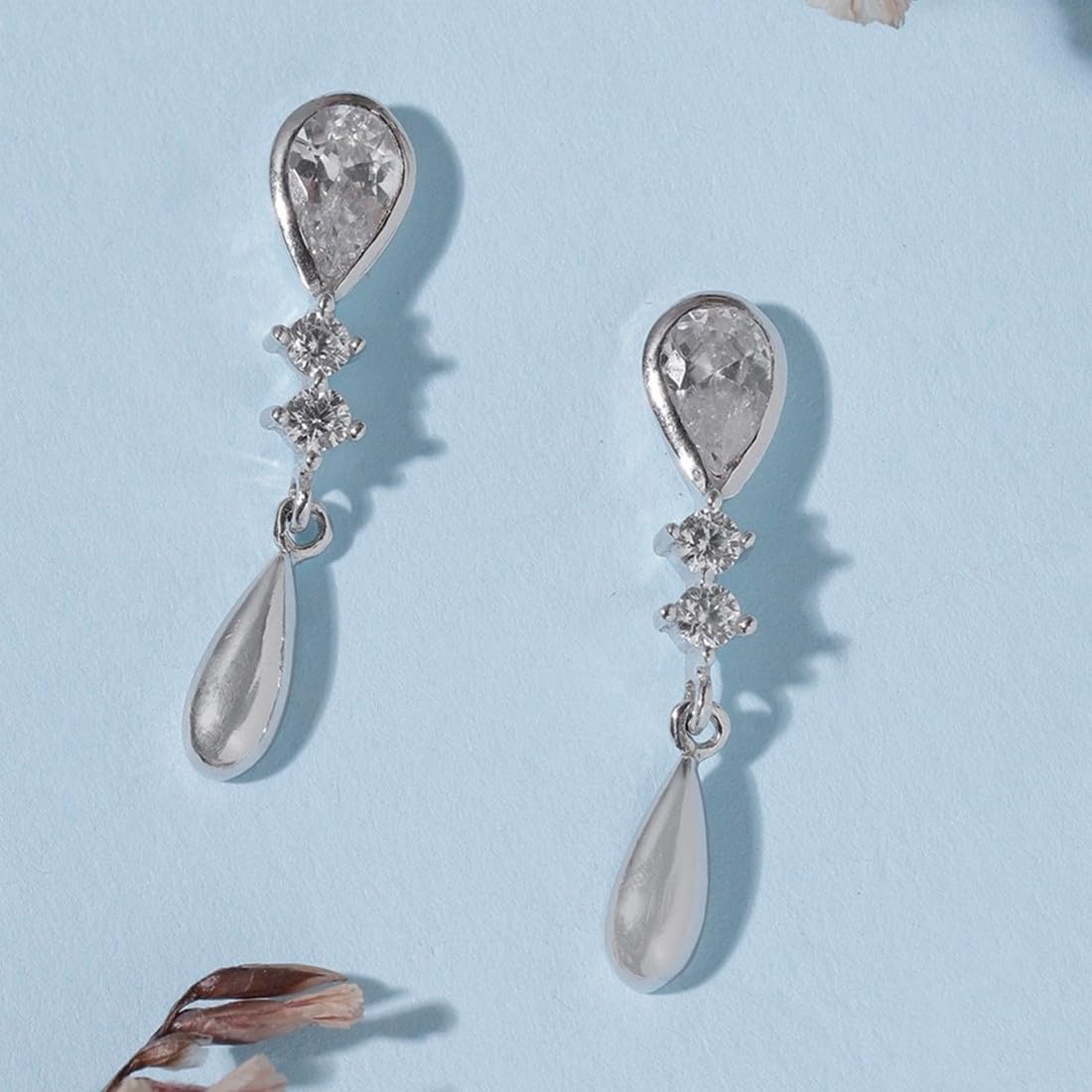 Women's 925 Sterling Silver Circular CZ Solitaire Drop Dangler Earrings