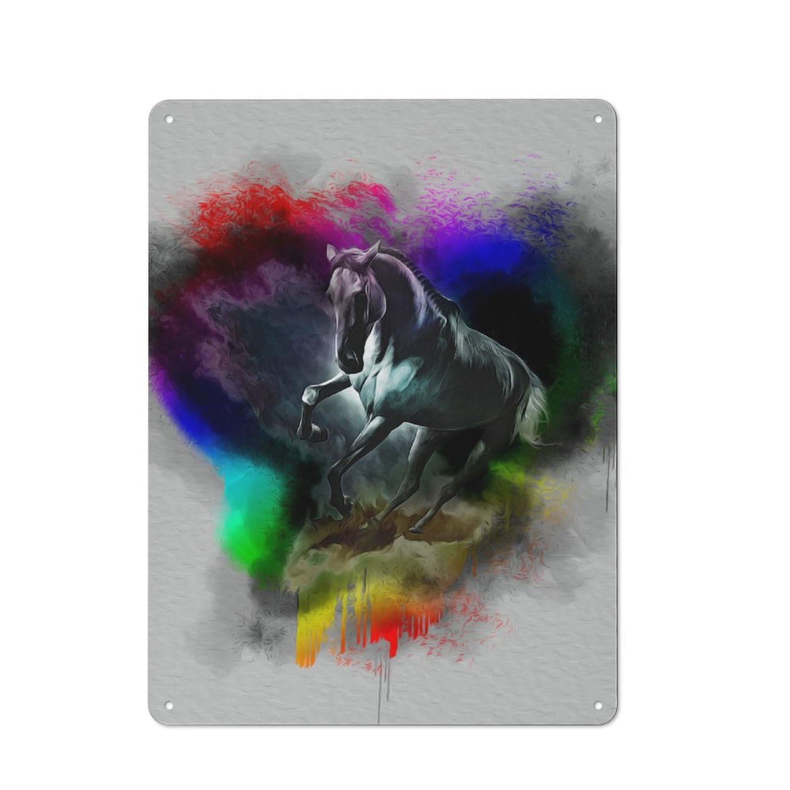 Metal Plaque with Color Horse Design 40x30cm, Cosy Diner Style Decor for Coffee Bar, Kitchen, Bistro Or Tea Corner