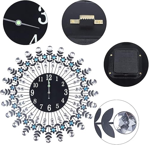 Miniatura 5 de DYRABREST Reloj de pared de metal de cristal de 23.62, esfera de cristal negro luminoso de 9.45 pulgadas con números arábigos sin tictac, gran reloj