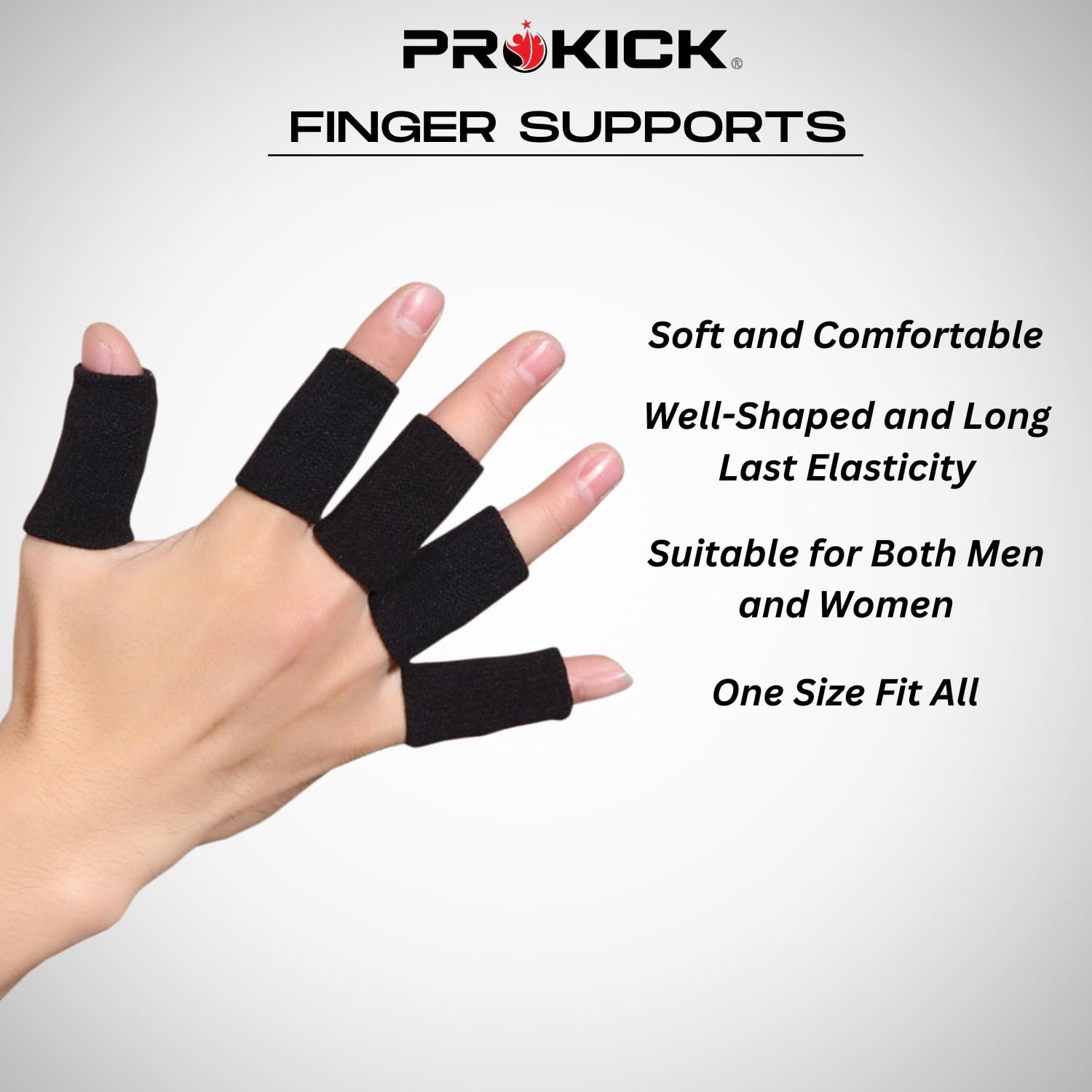 Prokick Finger Support Sleeve Protector with Comfortable Cushion Pressure for Cricket, Exercise, Gym Fitness, Volleyball, Badminton and Tennis, men & women 5 pc - Black (Free Size) - Image 2 thumbnail