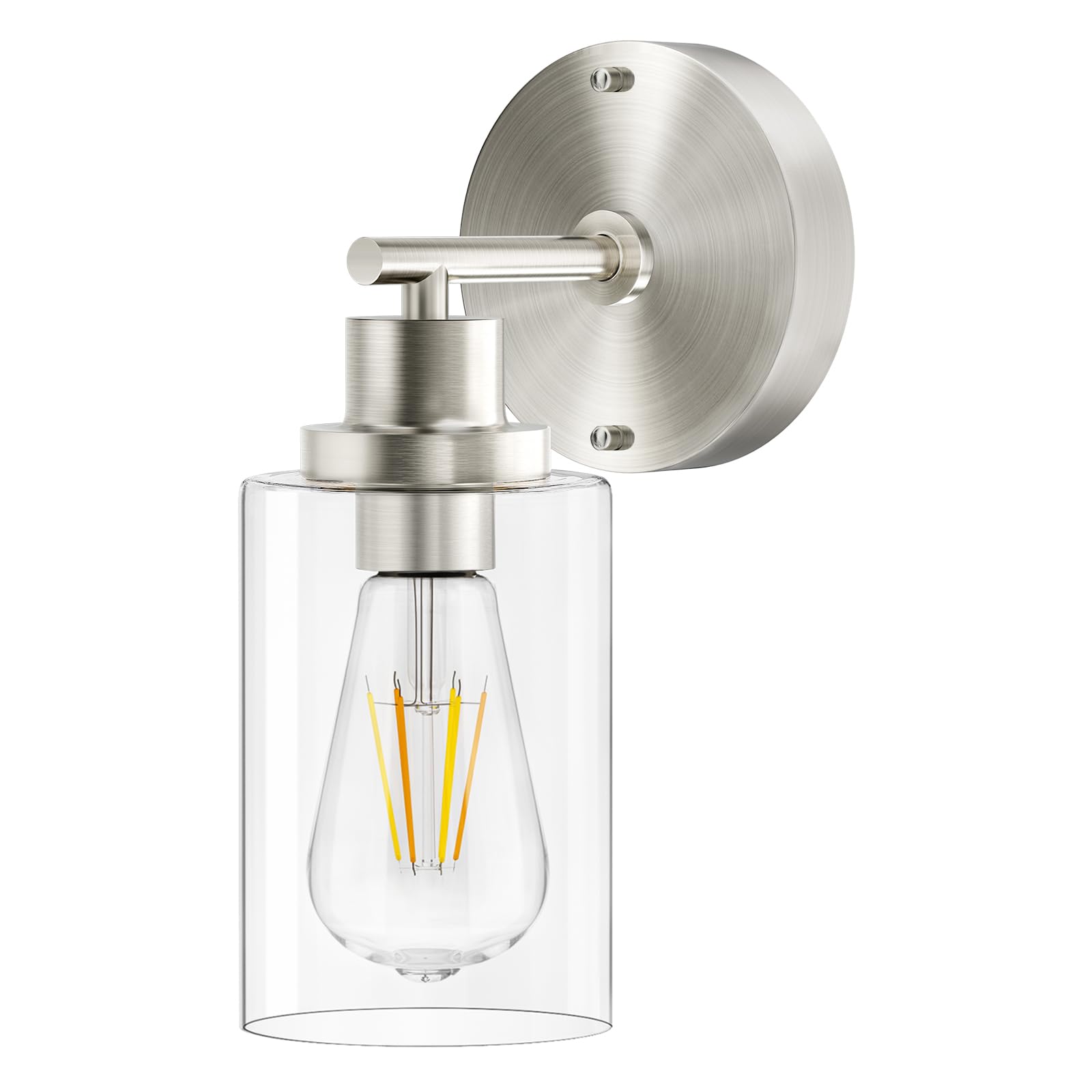 Brushed Nickel Wall Light: LED Wall Sconces Indoor, Modern Sconces Wall Lighting with E26 Base and Clear Glass Shade, Wall Light Fixtures for Bedroom, Hallway, Mirror, Living Room