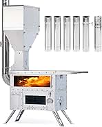 Hori 5 Pellet Stove with Oven, Portable Wood Burning Stove for Outdoor, Cooking, Hiking,Hot Tent Stove with Stainless Steel Construction. Chimney Pipes Included