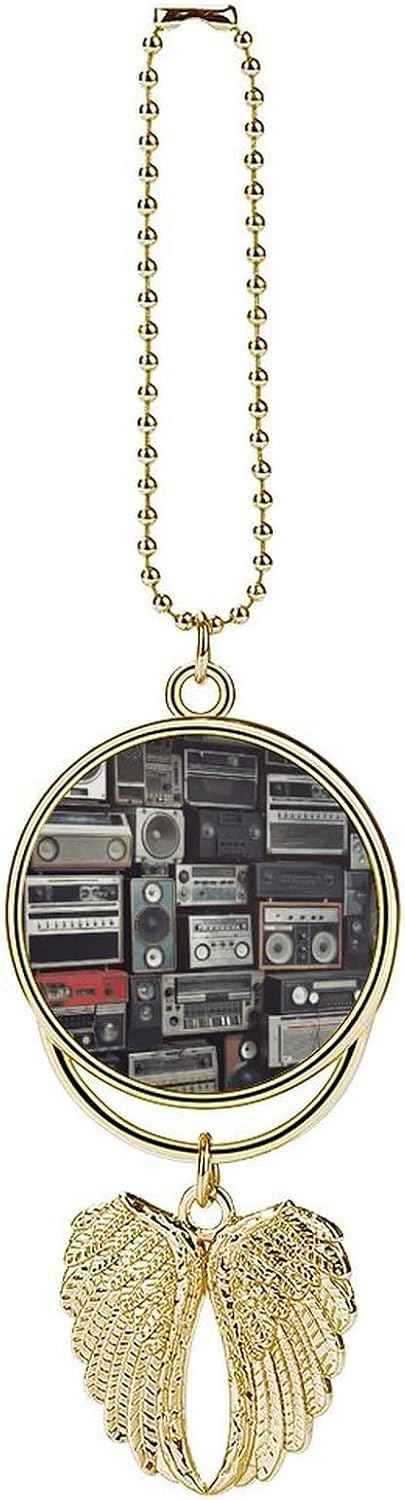 Vintage Wall of Radio Boombox Car Pendant Metal, Aesthetic Decor Auto Mirror Hanging Ornament Charm Pendant for Car Rear View Mirror, Golden-Style