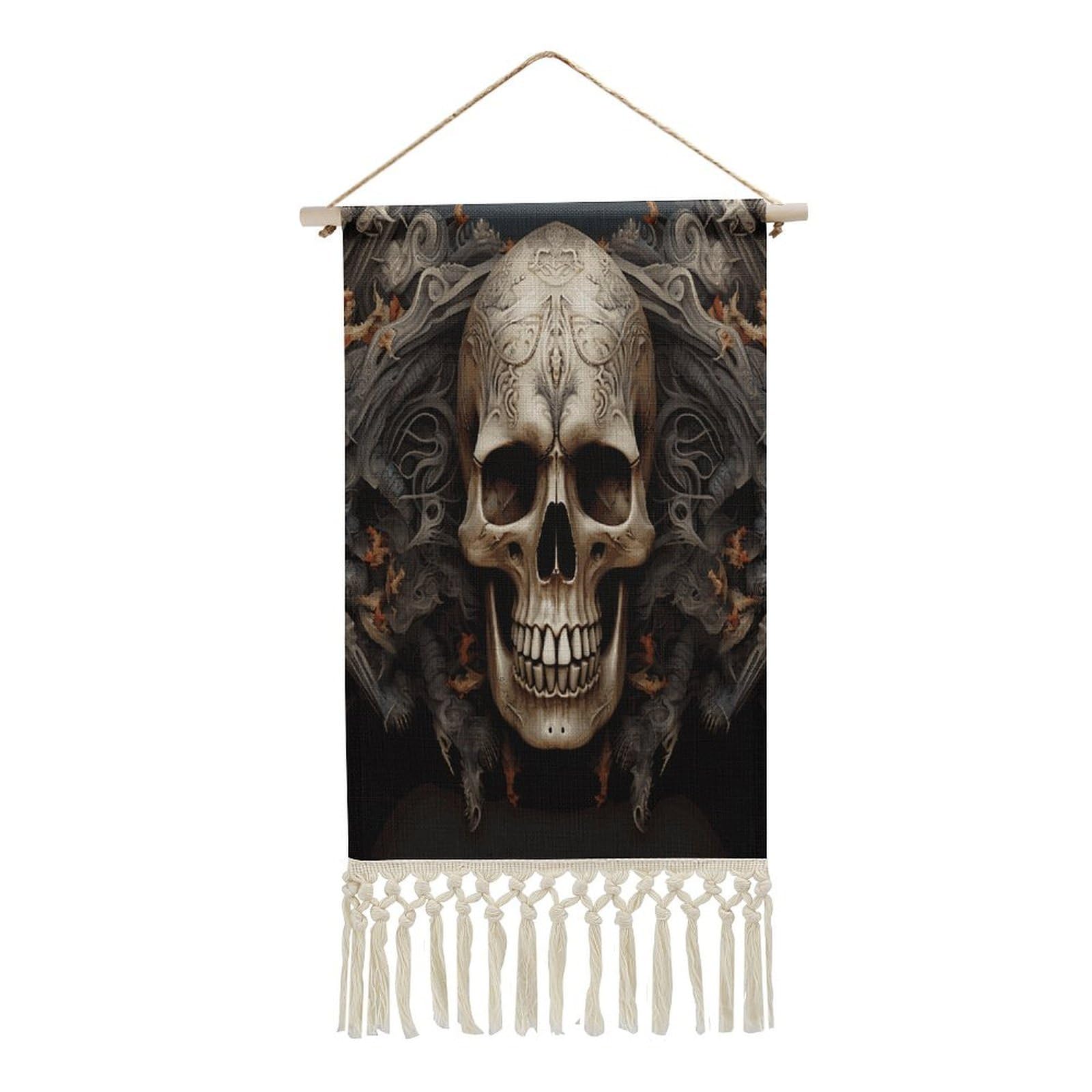 FekiLoot Skulls Wall Art Print Decor Art Tapestry with Tassel Cotton Linen Hanging Poster Vintage Aesthetic Wall Art Poster Rustic Wall Art Decor for Home Bedroom Living Room Office