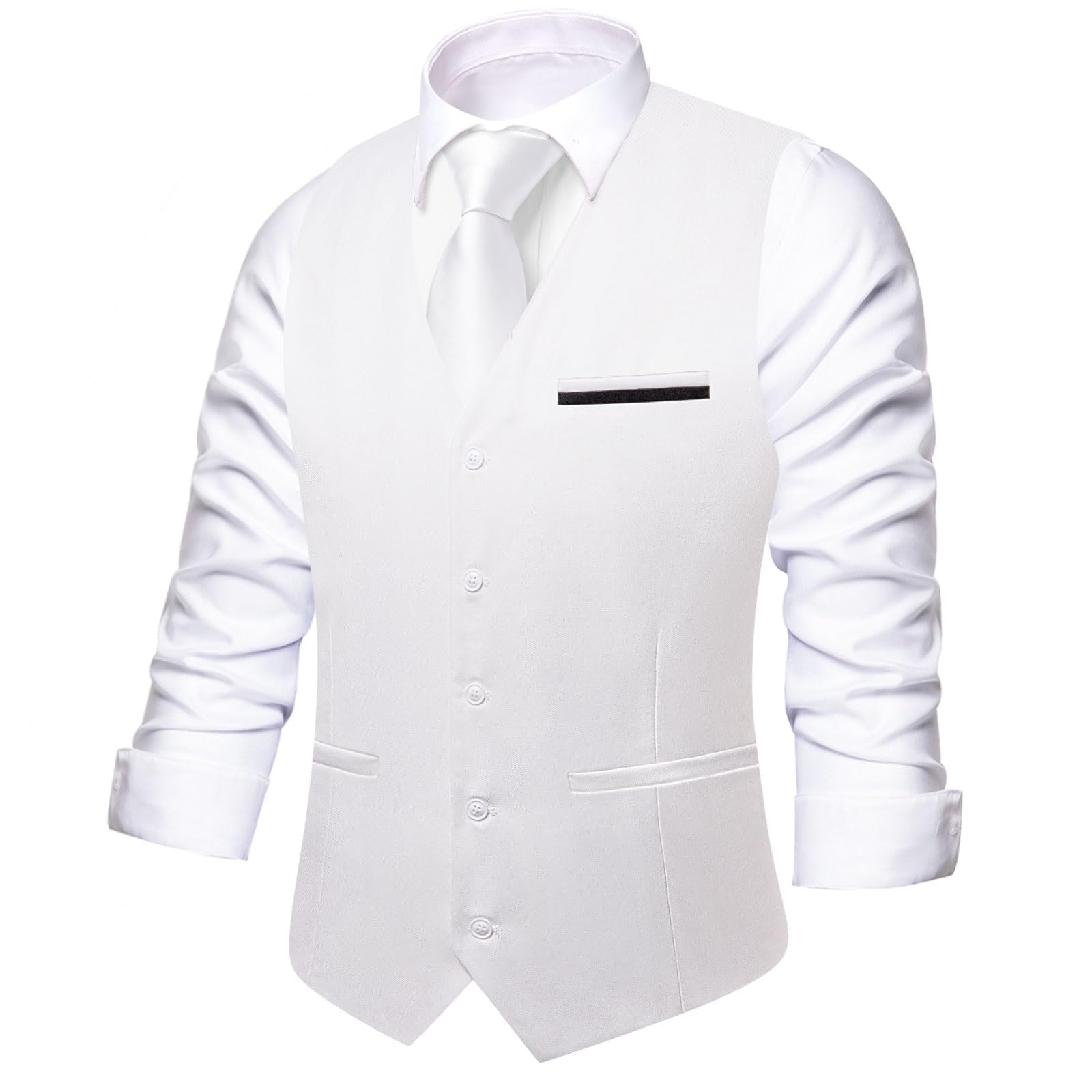 Hi-Tie Men's Formal Suit Vest Solid Fit Vest for Men 3 Pockets V Neck Waistcoat Business Wedding Casual