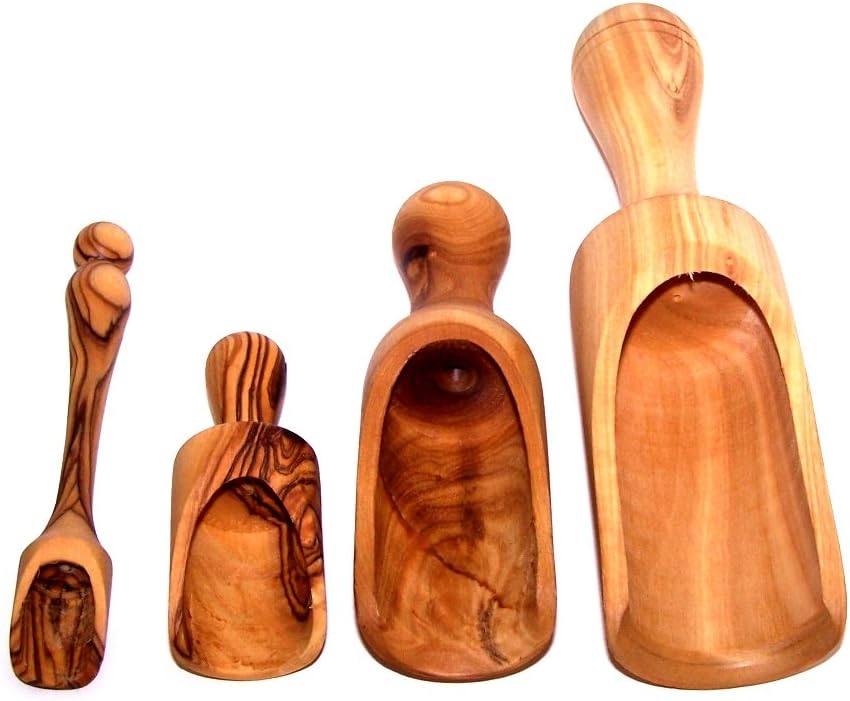 Holy Land Market Olive Wood Salt Spoon/Scoop Set - Handcrafted, 4 Sizes (3-7 in) - Asfour Outlet