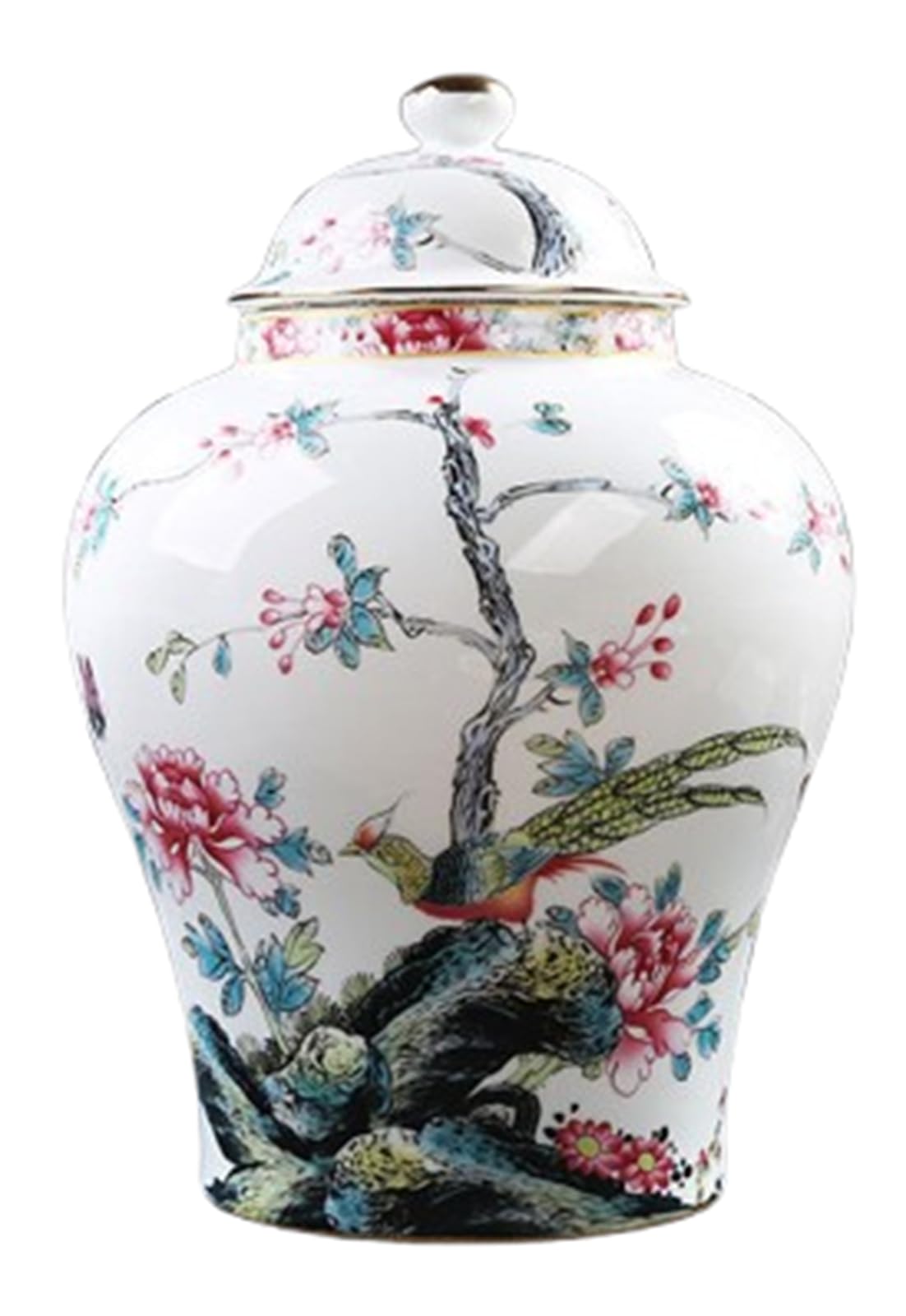 NHDVDVAV Retro Chinese Ginger Jar with Lid,Ceramic Elegant Chinoiserie Style Vase,Tea Canister for Living Room, Shelf,Decorative and Storage Jars,13.5 * 20cm