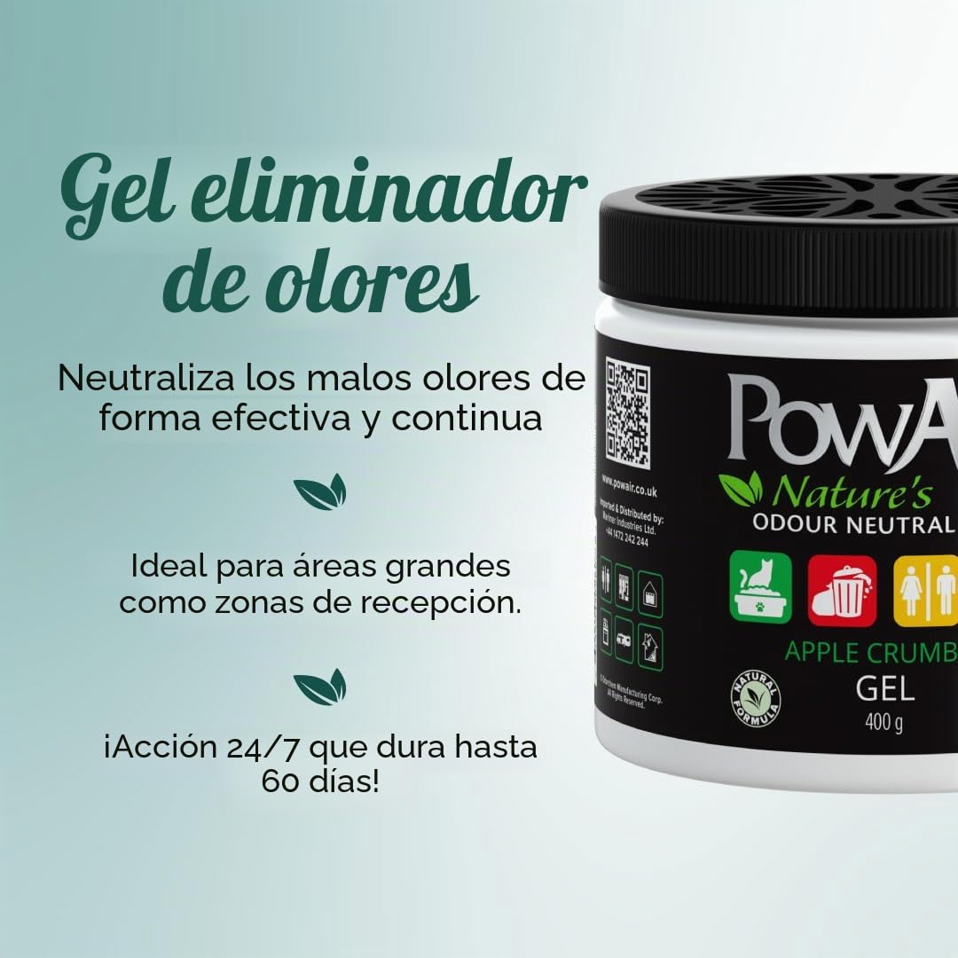 PowAir Gel – Neutralizador de olores profesional de aceites esenciales, regenera el aire en el hogar, libera un agradable perfume Tropical Breeze durante 500 horas | Solución de gel – 500 ml