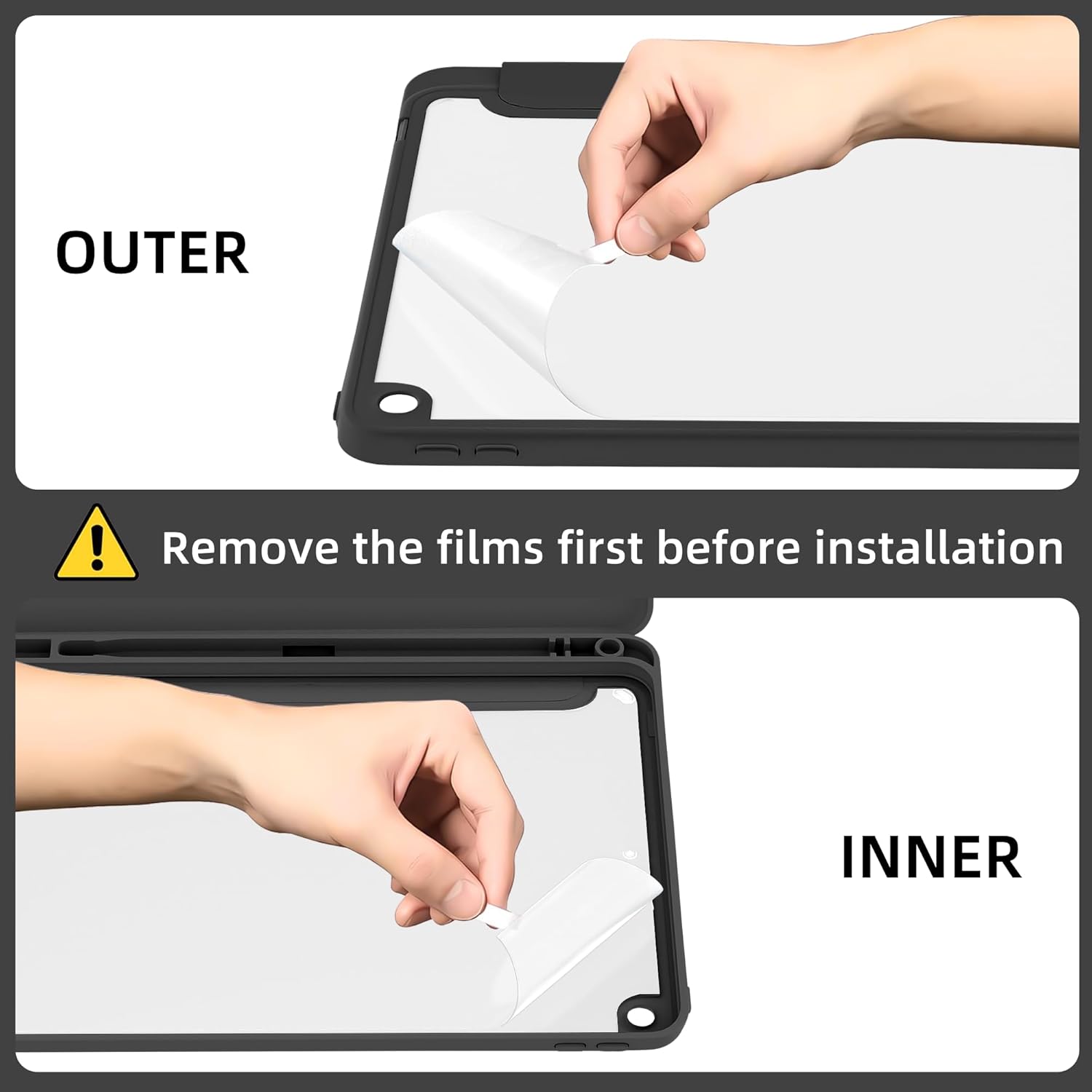 Idocolors Cute Bear Case for iPad 7th/8th/9th Gen 10.2 ", Clear Hard Back Cover with Pencil Holder, Tri-fold Stand Full Wrap Protective Case for Women Girls, Bear/Black - Image 5