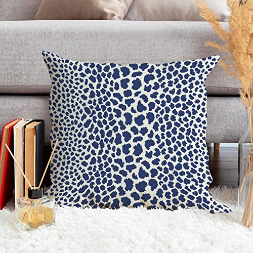 Aroggeld Navy Blue Cheetah Cushion Cover Tan Pillow Covers Leopard Print Pillowcase Animal Blue Home Decorative Pillows For Sofa Couch Housewarming Gift White Flax 18Inch #TOP3