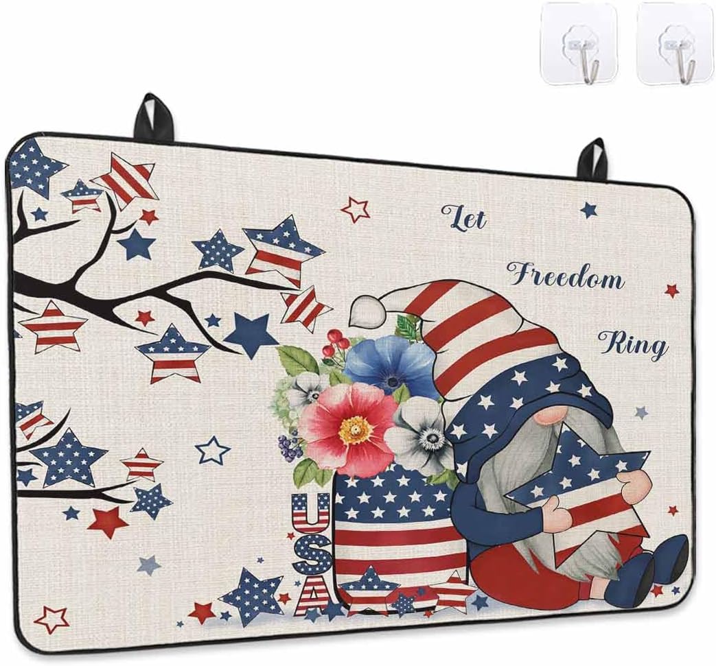 4th of July Stove Top Cover Patriotic Gnomes Stove Cover for Electric Stove Top Poppy Floral Eucalyptus Leaves Vase Glass Cooktop Covers Anti-Slip Mat Heat Resistant Countertop Protector 28.5"x20.5"