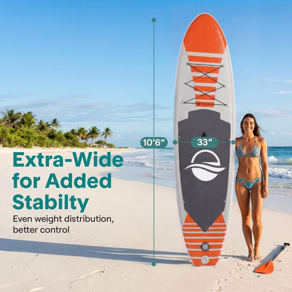 SereneLife Stand up paddleboard gonfiabile da 10'6 pollici con accessori SUP di alta qualità, design largo e stabile con tappetino antiscivolo in EVA, per adolescenti e adulti, capacità 350 libbre