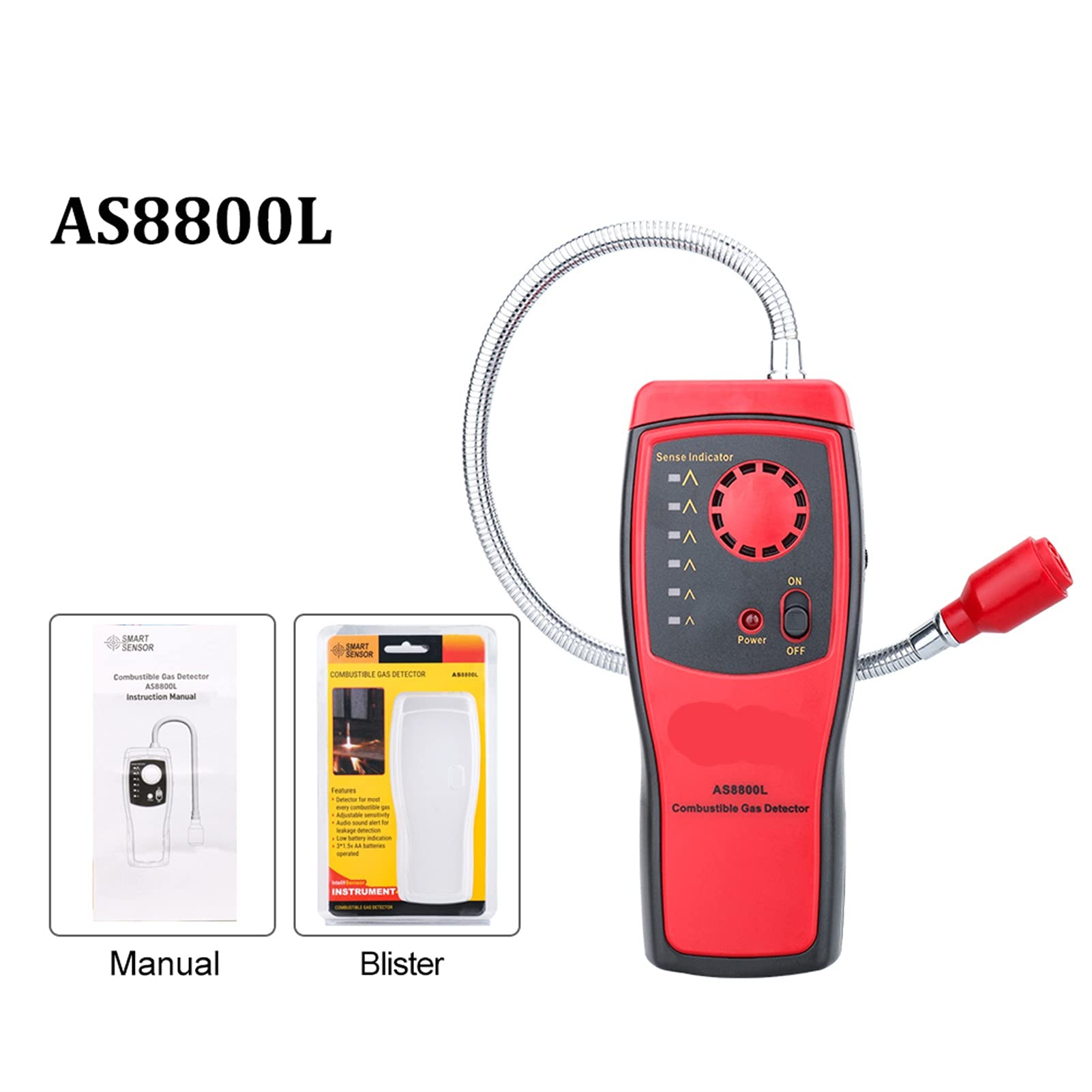 Detector de Gas, Analizador de Gas Detector de Gas Combustible Puerto Inflamable Método de Fuga de Gas Natural Tester Monitor de Calidad Alarma for Gas Peligroso(AS8800L)