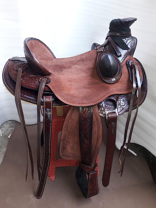 Rough Out Leather Western Heavy Duty Wade Tree Roping Ranch Horse Saddle Tack