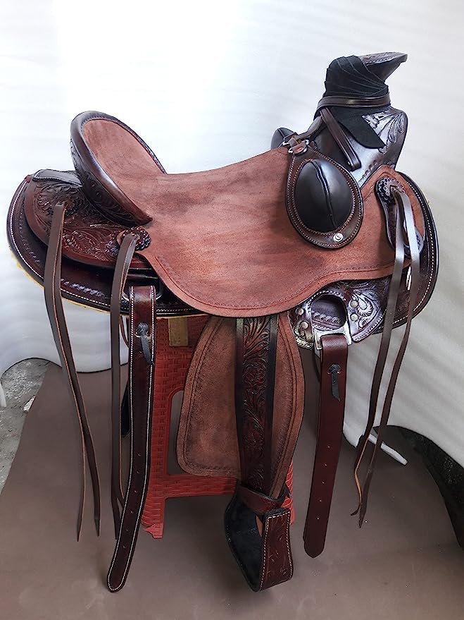 SHOWMEN CRAFT Rough Out Leather Western Heavy Duty Wade Tree Roping Ranch Cheval Selle Tack (43,2 cm)
