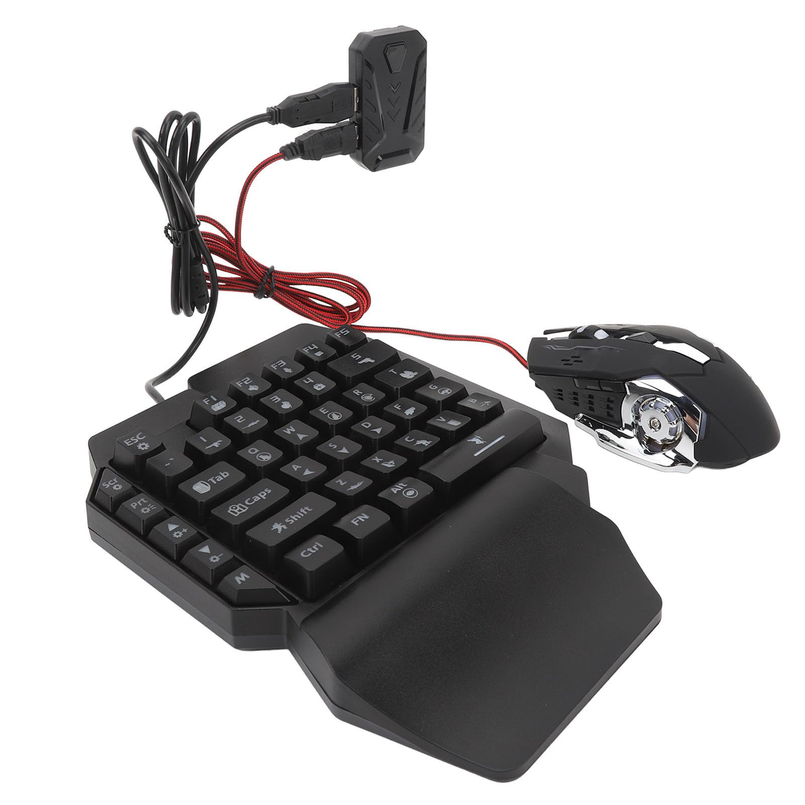 Sxhlseller Juego de Ratón y Teclado para Juegos RGB con una Sola Mano |Combo de Adaptador Bluetooth para Juegos Móviles iOS con Soporte para Teléfono, Carga Rápida de 5V 2000mA, Baja Latencia