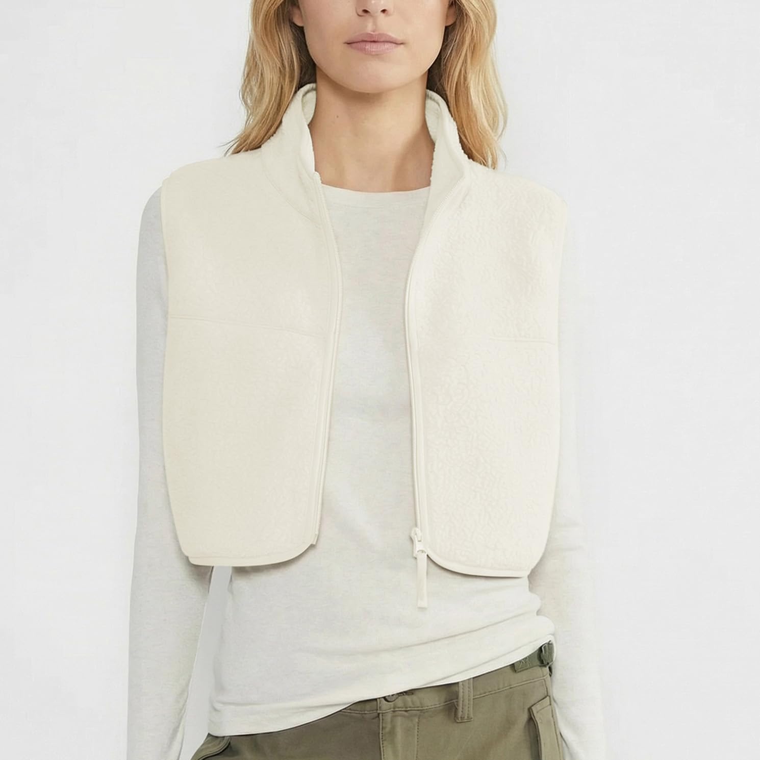 Womens Cropped Fleece Vest Sleeveless Crop Vests Zip Up Short Sherpa Jacket Warm Outwear Vest Tops - Image 4