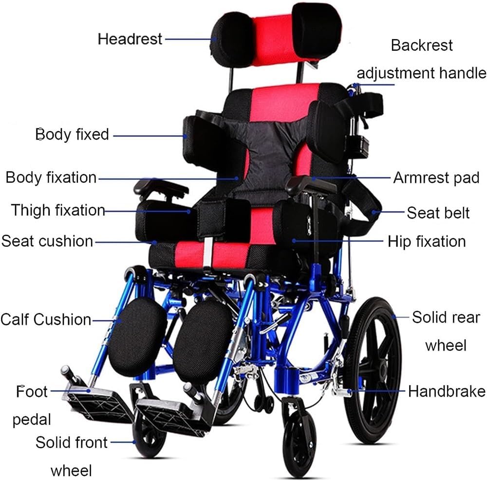 Silla de ruedas manual plegable, diseño reclinable ultraligero ajustable con respaldo alto con rueda trasera antivuelco para el cuidado de accidentes cerebrovasculares y hemiplejia