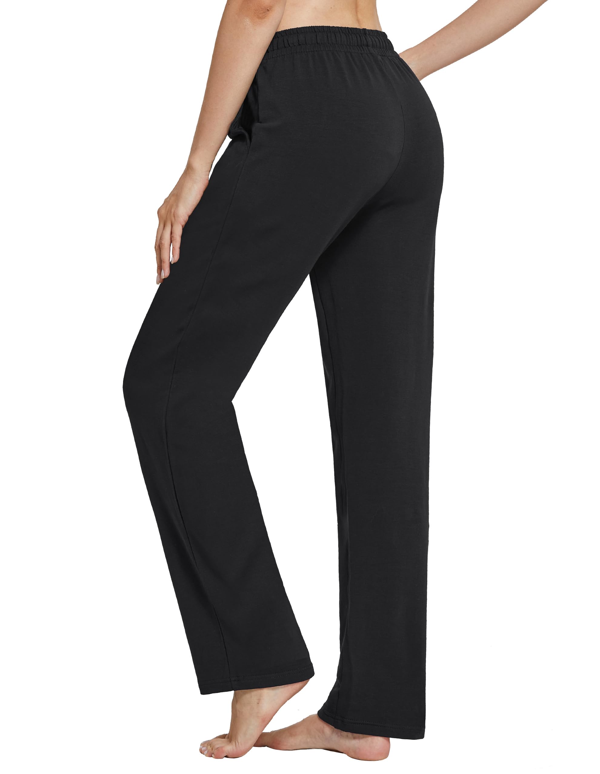 SPECIALMAGIC Pantalones de yoga para mujer con bolsillos interiores y pierna ancha, 01-negro-25.0 in (25 pulgadas), Medium